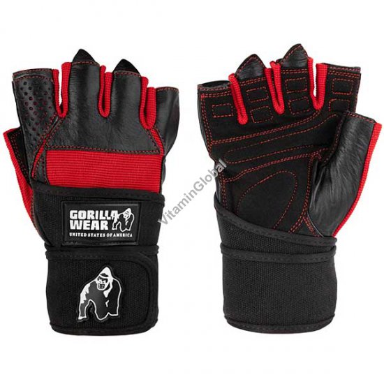 Перчатки для бодибилдинга "Далас" с фиксатором запястья (черно-красные, размер L) - Gorilla Wear