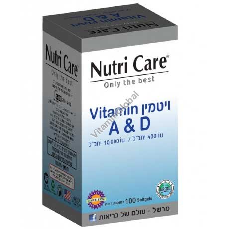 Витамин А 10000 МЕ / Д 400 МЕ 100 мягких капсул - Nutri Care