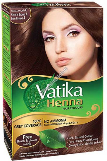 Краска для волос на основе порошка хны - натуральный коричневый цвет 60 гр (6 пакетиков по 10 гр) - Vatika