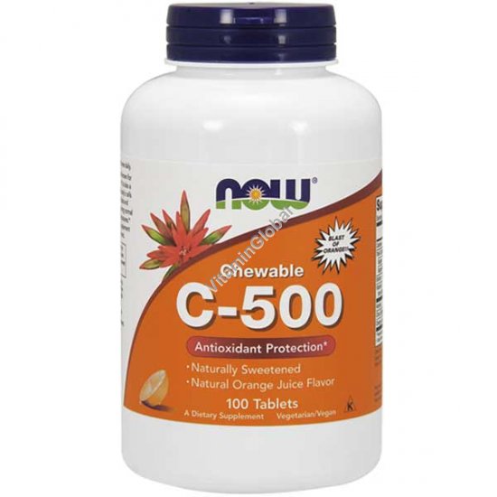 Витамин C-500 с апельсиновым вкусом 100 жевательных таблеток - Now Foods