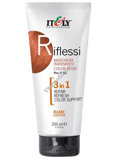 Riflessi – маска для волос 3 в 1, восстанавливающая, освежающая и поддерживающая цвет, медный оттенок 200 мл - Itely