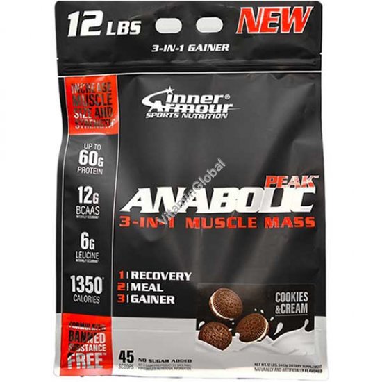 Высокоуглеводный гейнер Anabolic Peak для набора веса, вкус печенье со сливками, 5.44 кг - Inner Armour