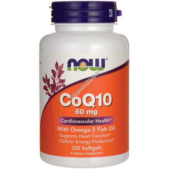 Коэнзим Q10 с рыбьим жиром Омега-3 60 мг 120 мягких капсул - NOW Foods
