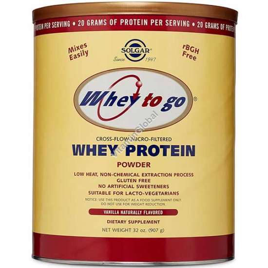 Сывороточный протеин Whey to go микрофильтрованный со вкусом ванили 907 гр - Солгар