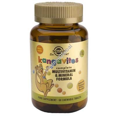 Мультивитамин и минерал для детей Kangavites со вкусом тропических фруктов 60 жевательных таблеток - Солгар