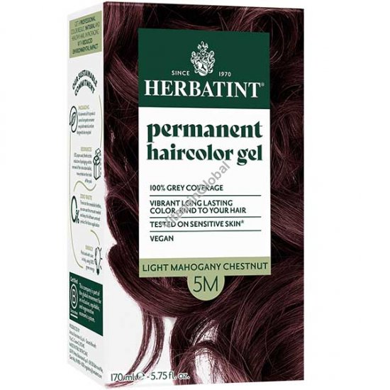 Стойкая гель-краска для волос, цвет светло-каштановый с красным оттенком 5М - Herbatint