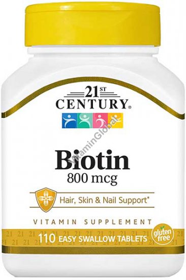 Биотин 800 мкг 110 легко проглатываемых таблеток - 21st Century