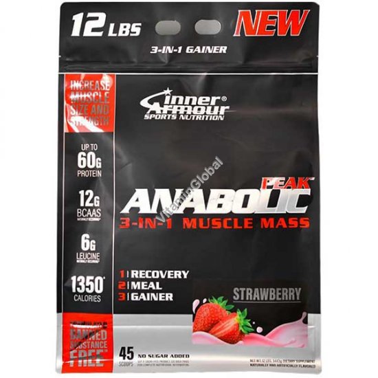 Высокоуглеводный гейнер Anabolic Peak для набора веса, с клубничным вкусом, 5.44 кг - Inner Armour