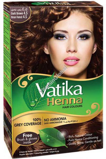 Краска для волос на основе порошка хны - темно коричневый цвет 60 гр (6 пакетиков по 10 гр) - Vatika