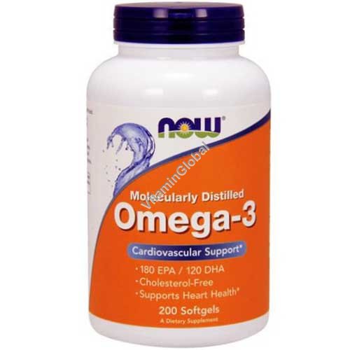 Омега-3 рыбий жир 1000 мг 200 мягких капсул - NOW Foods