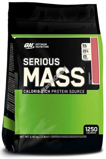 Гейнер Serious Mass клубничный вкус 5.455 кг - Optimum Nutrition