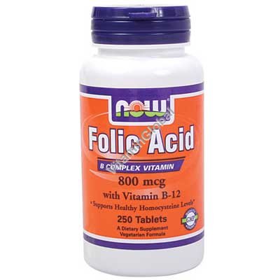 Фолиевая кислота 800 мкг и витамин В12 250 таблеток - NOW Foods