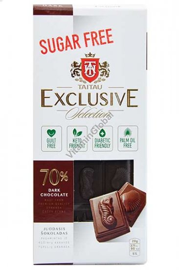 Темный шоколад без сахара, 70% какао 100 г - Tai Tau