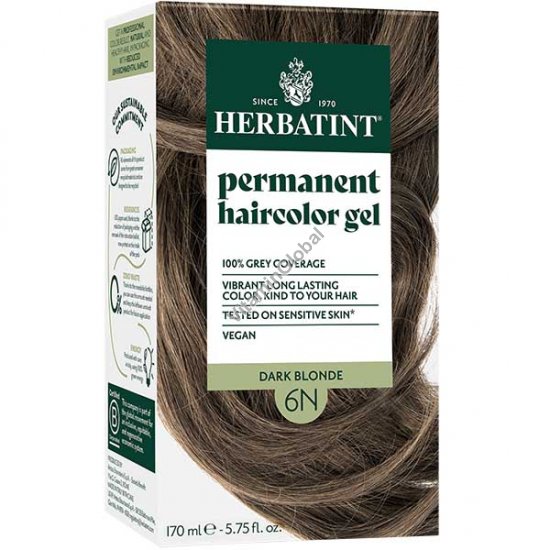 Стойкая гель-краска для волос, цвет темный блонд 6N - Гербатинт