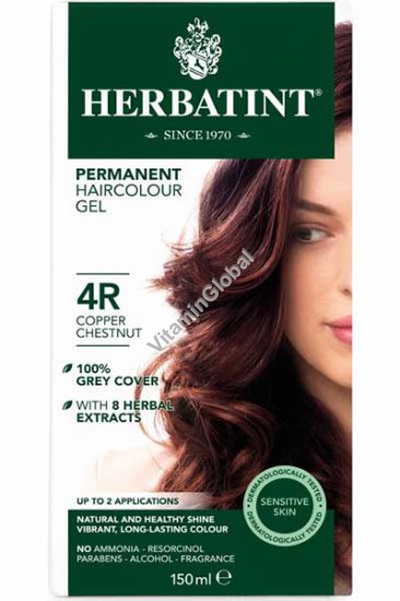 Стойкая гель-краска для волос, медно-каштановый цвет 4R - Гербатинт