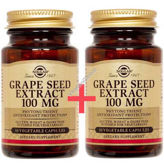 Экстракт виноградных косточек 100 мг 60 (30+30) растительных капсул - Солгар