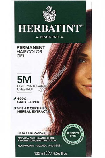 Стойкая гель-краска для волос, цвет светло-каштановый с красным оттенком 5М - Herbatint