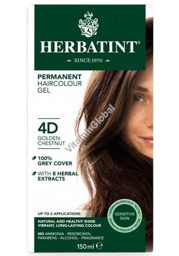 Стойкая гель-краска для волос, золотисто-каштановый цвет 4D - Herbatint