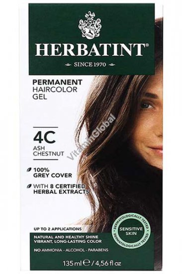 Стойкая гель-краска для волос, цвет пепельно-каштановый 4C - Herbatint