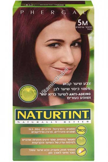 Стойкая краска для волос, цвет светло-каштановый с красным оттенком 5М - Натуртинт