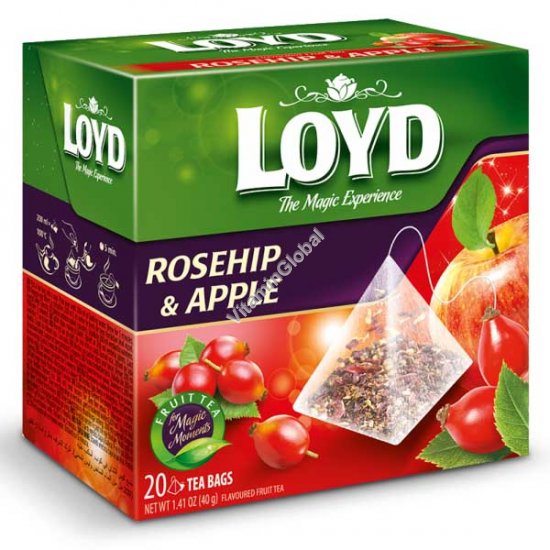 Фруктовый чай с шиповником и яблоком 20 фильтр-пакетиков пирамид - Loyd