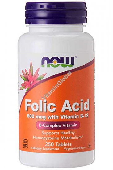 Фолиевая кислота 800 мкг и витамин В12 250 таблеток - NOW Foods